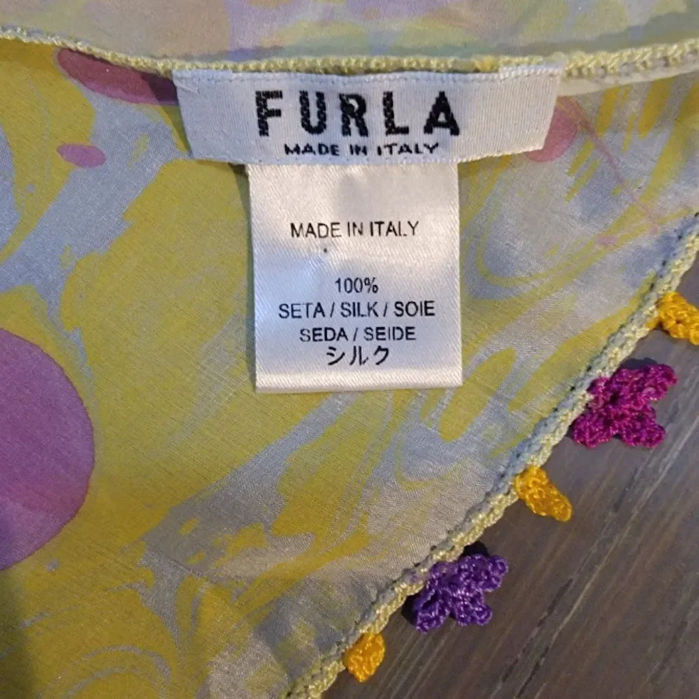 Furla Women's Pink & Yellow 100% Silk Beautiful Scarf Size 42 L X  11W I…